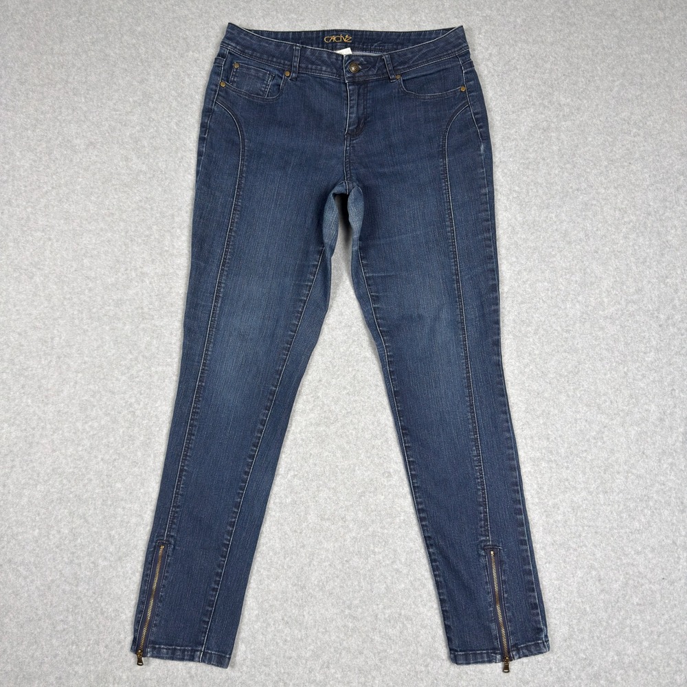 Cache Womens 4 Dark Wash Skinny Leg Zipper Ankle Jeans Stretch Denim
